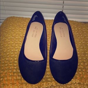 Black suede flats. Wide.